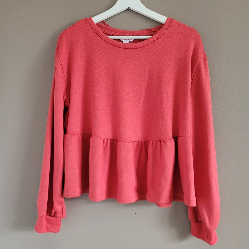 NWT Joe Fresh Jillian Harris Comfy Flowy Ruffle Hem Long Sleeve Shirt Top Medium - Picture 2 of 12